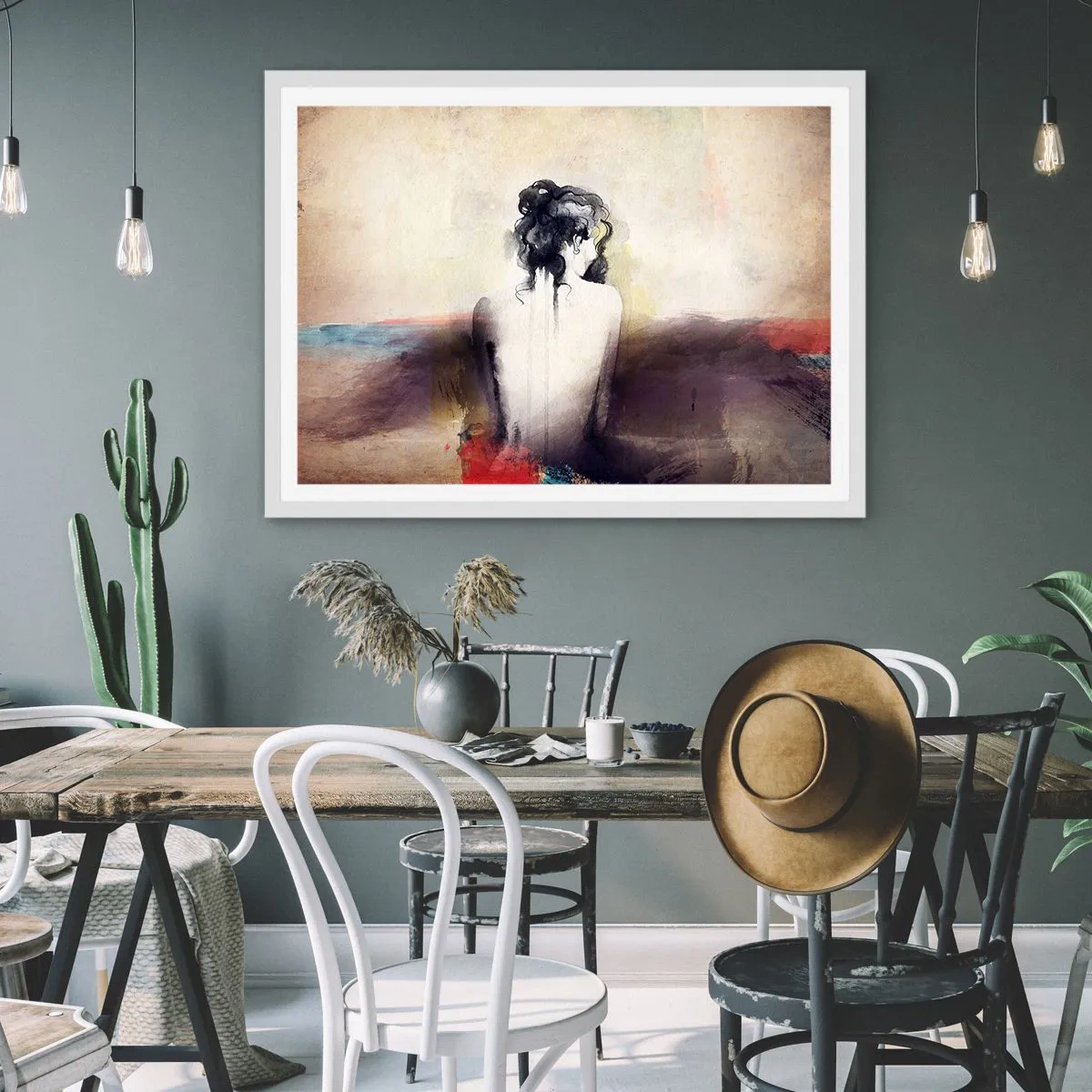 Poster in white frmae - Gentle Lines, Oval Shapes - 40x30 cm