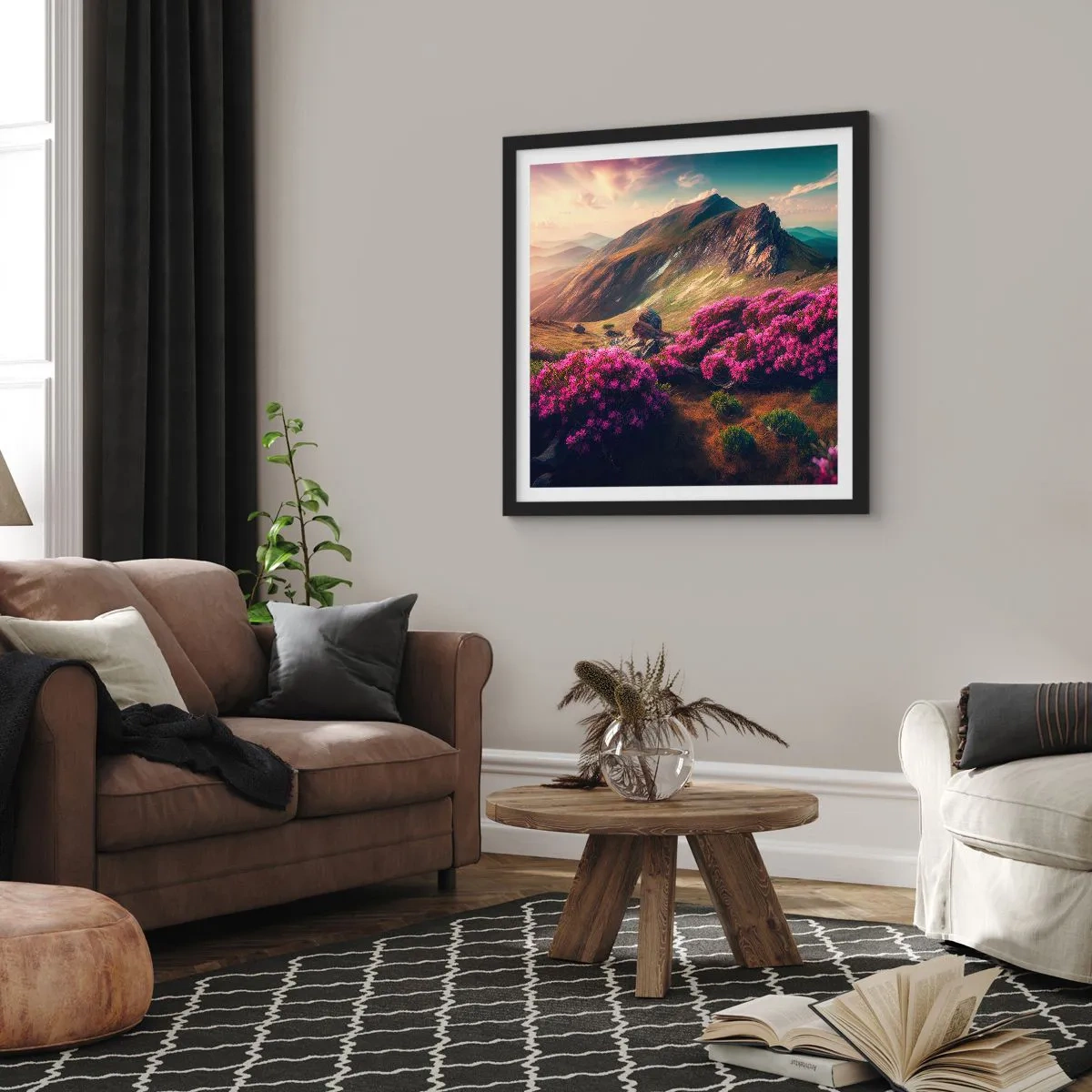Poster in black frame - Summer in the Mountains - 30x30 cm