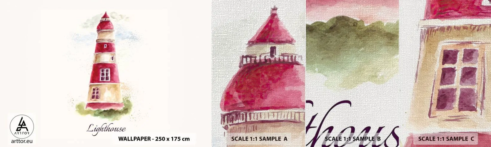 Photo Wallpaper Sample Premium Canvas - Around It the Weather Is Always Nice - Lighthouse, Seaside, Sea - 100x30 cm