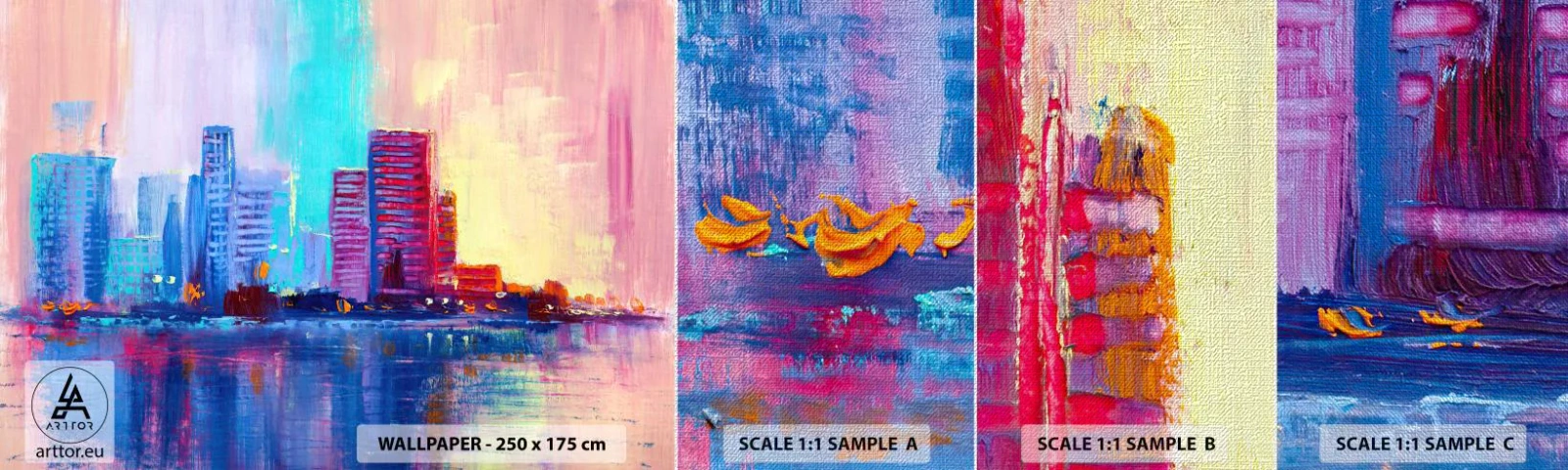 Photo Wallpaper Sample Premium Canvas - Bathed in Colours - City, Architecture, Piece - 100x30 cm