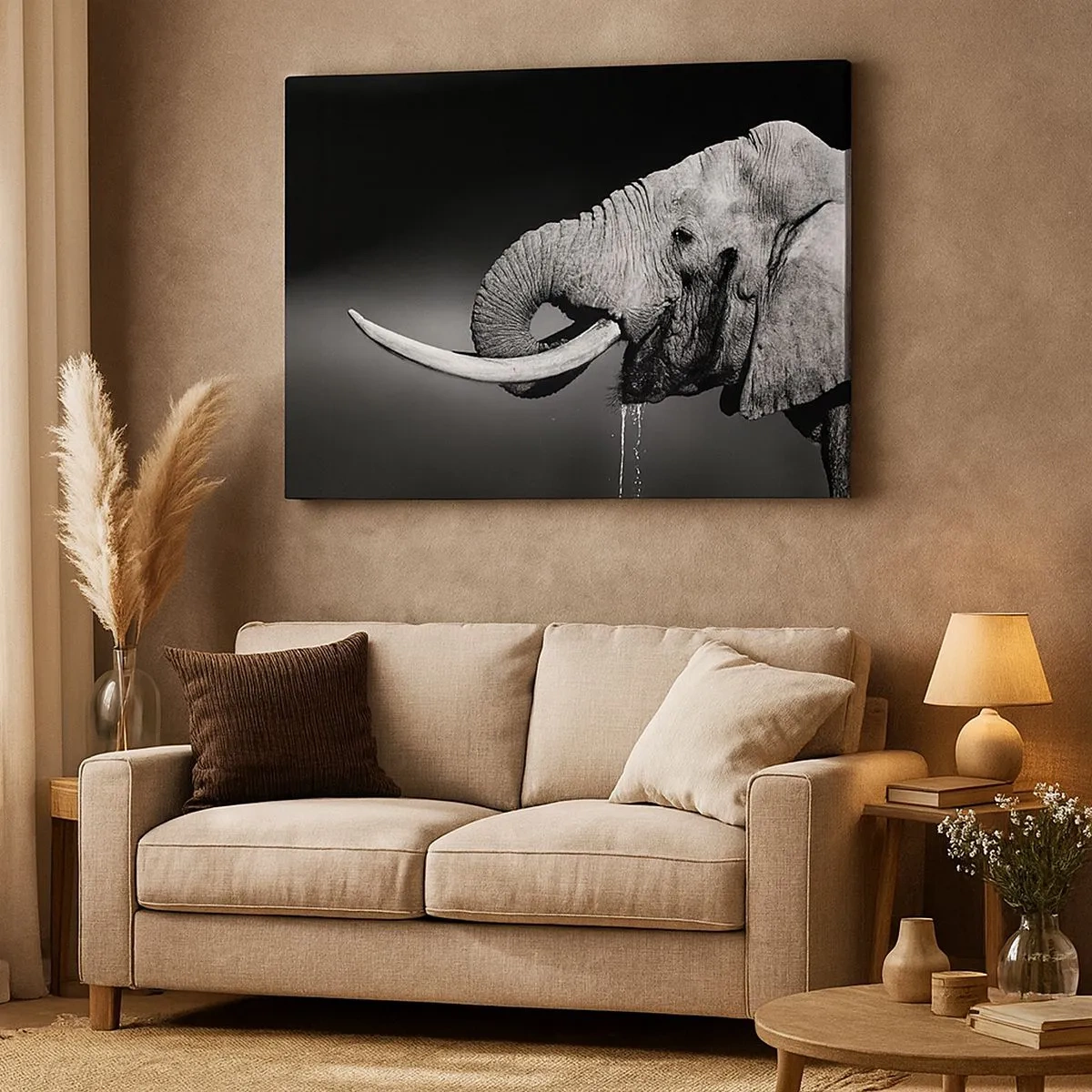 Canvas picture - Black and white portrait of an elephant in profile - 70x50cm - Yes, That's Right - Modern wall decoration for the living room and bedroom ARTTOR