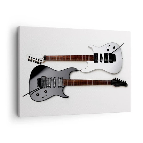 Canvas picture - Two electric guitars in black and white on a light background. - 70x50cm - Harmony of Shapes - Modern wall decoration for the living room and bedroom ARTTOR