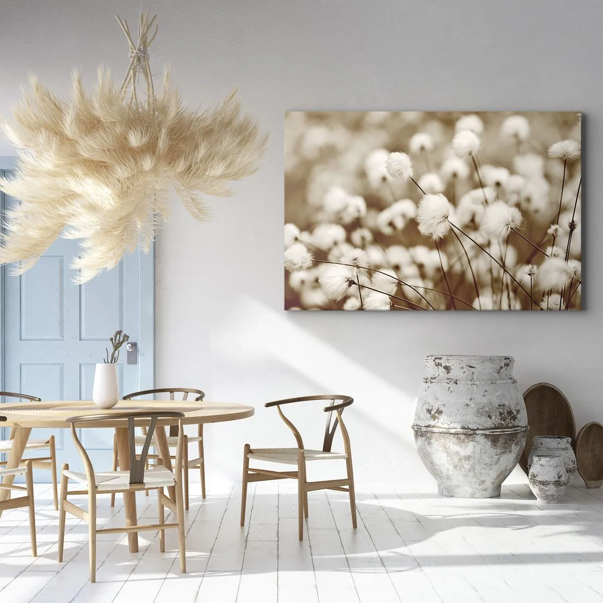 Canvas picture - A field of delicate sepia-toned plants - 70x50cm - Fluffy field - Modern wall decoration for the living room and bedroom ARTTOR