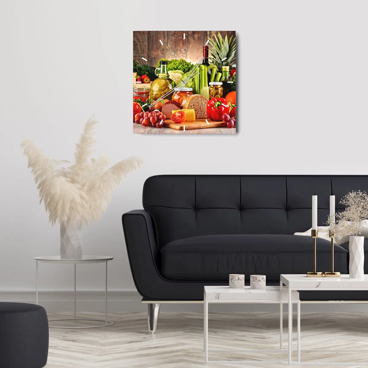 Wall clock - Clock on glass - Smoked, Baked, Marinated - 40x40 cm