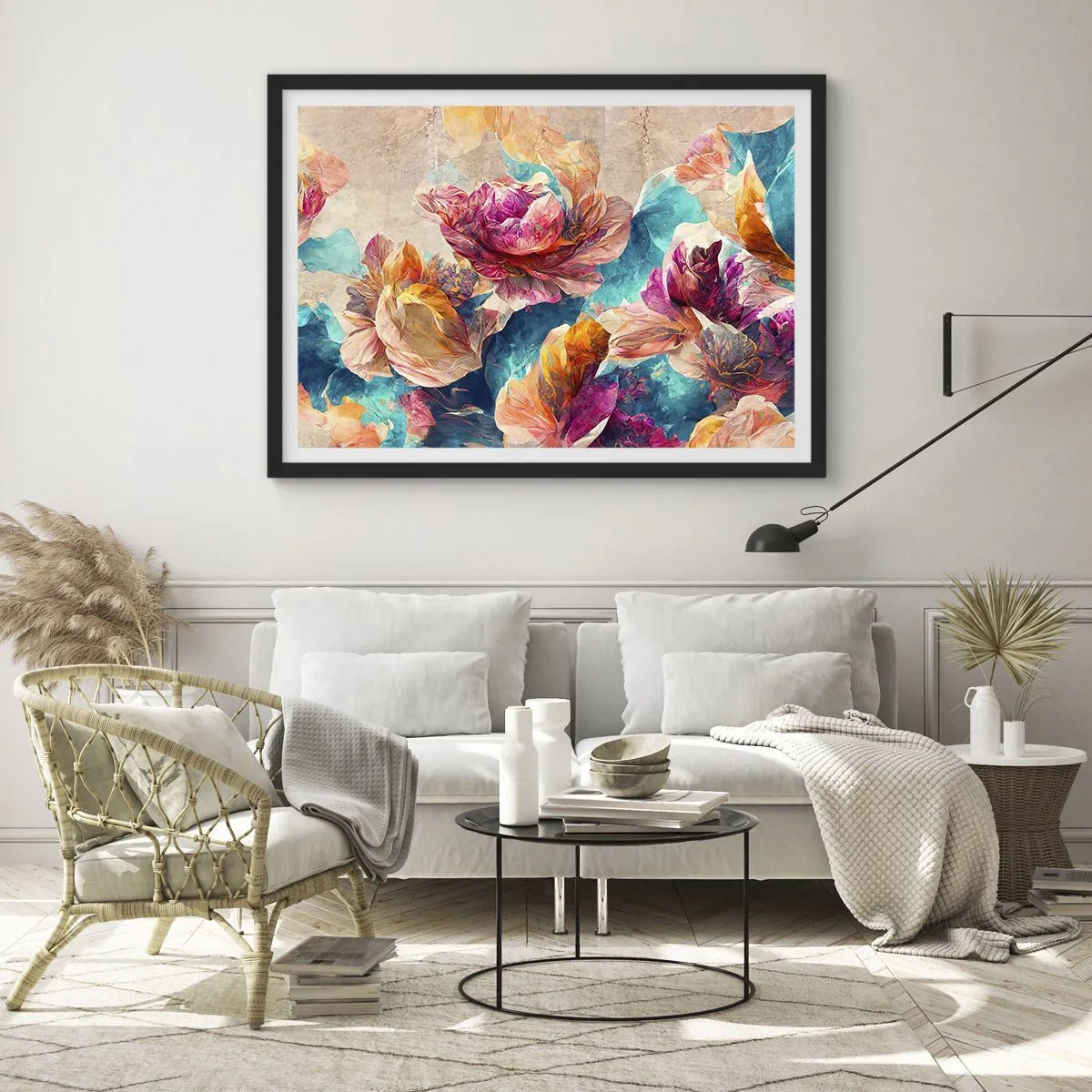 Poster in black frame - Colourful Splendour of a Bouquet - 100x70 cm