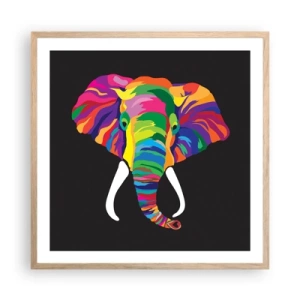 Poster in light oak frame - Elephant That Enjoyed Rainbow Bath - 60x60 cm