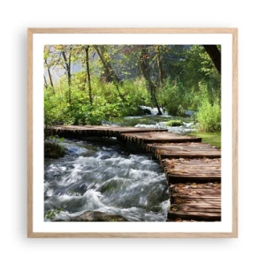 Poster in light oak frame - By the Foamy Cascade - 60x60 cm