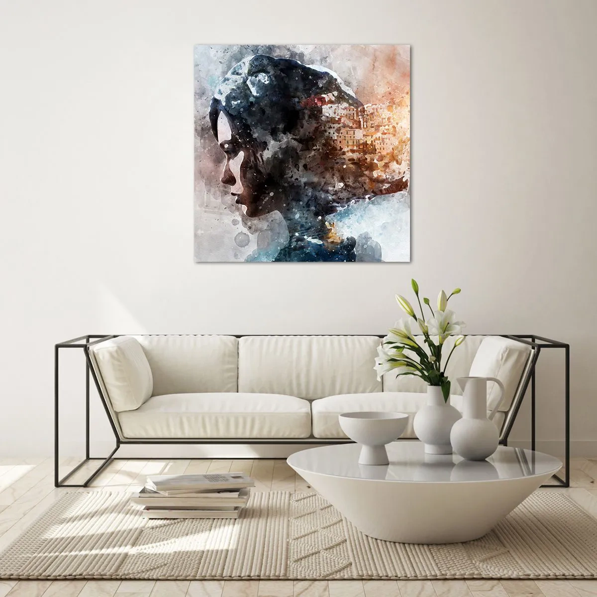 Glass picture - Tale about a Girl with a City in the Background - 70x70 cm