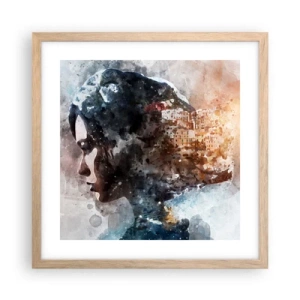 Poster in light oak frame - Tale about a Girl with a City in the Background - 40x40 cm