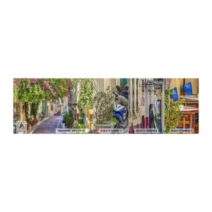Photo Wallpaper Sample Premium Sand - Blooming Alley - Architecture, Greece, City - 100x30 cm