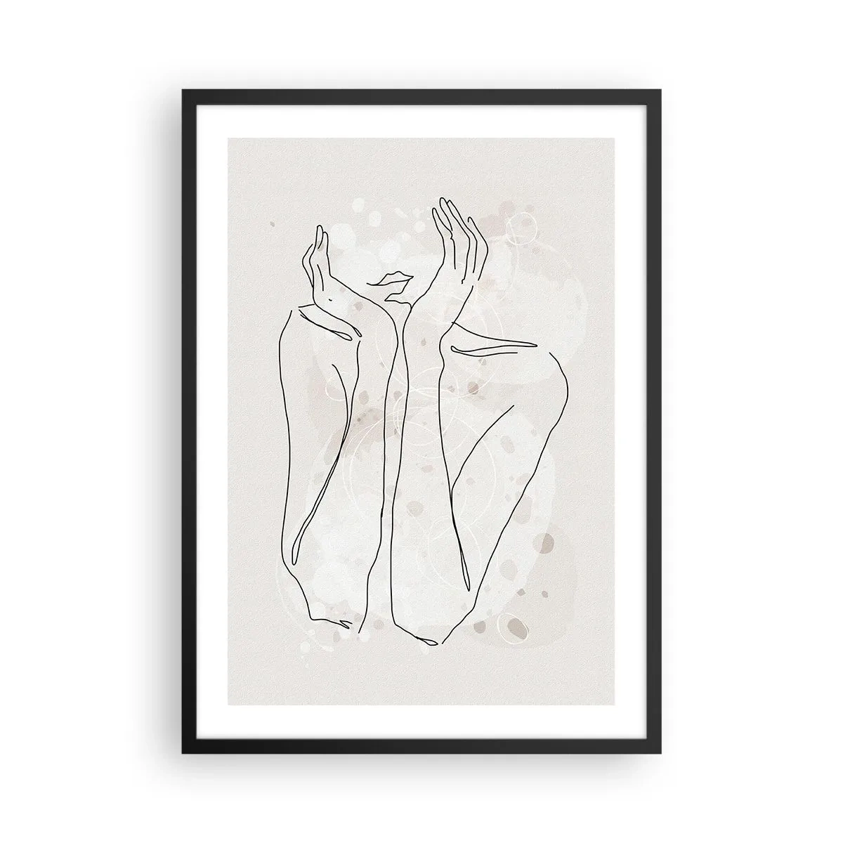 Poster in black frame - Contour drawing of a hand with an abstract background in shades of beige - 50x70cm - Dreamful Moment - Modern wall decoration for the living room and bedroom ARTTOR