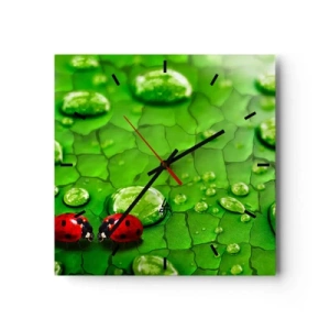 Wall clock - Clock on glass - Encounter in Green - 40x40 cm