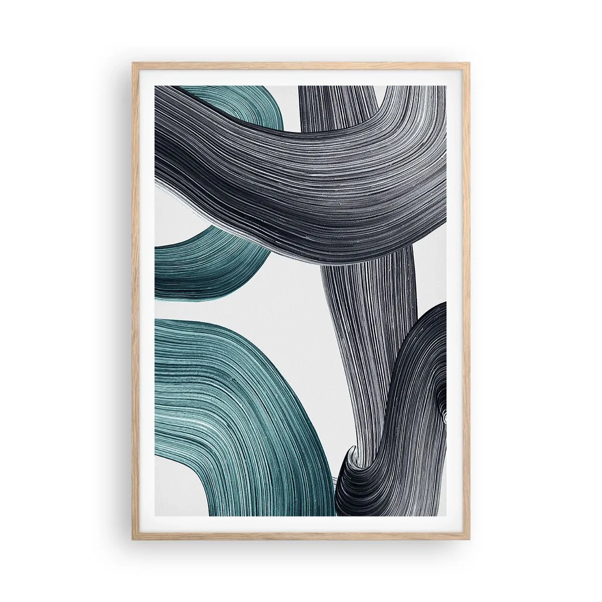 Poster in light oak frame - Emerald and Black Trails - 70x100 cm
