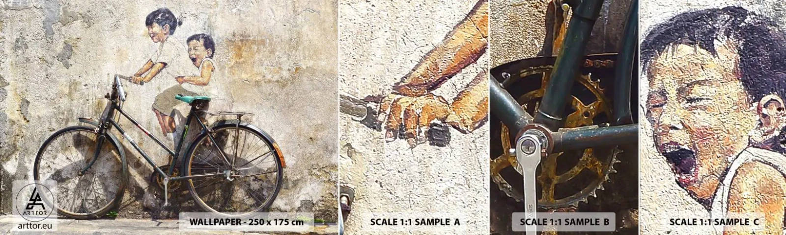 Photo Wallpaper Sample Self-Adhesive Deluxe Sticker - True or False? - Abstraction, Mural, Bicycle - 100x30 cm