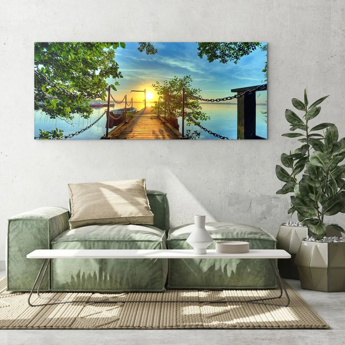 Glass picture - Sunset by the Water - 140x50 cm