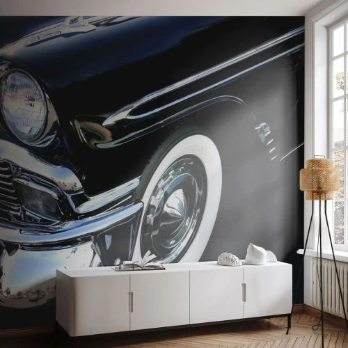 Self-Adhesive Photo Wallpaper Deluxe Sticker - Classics in Silver, Black and White - Automotive, Car, White and black - 200x140 cm