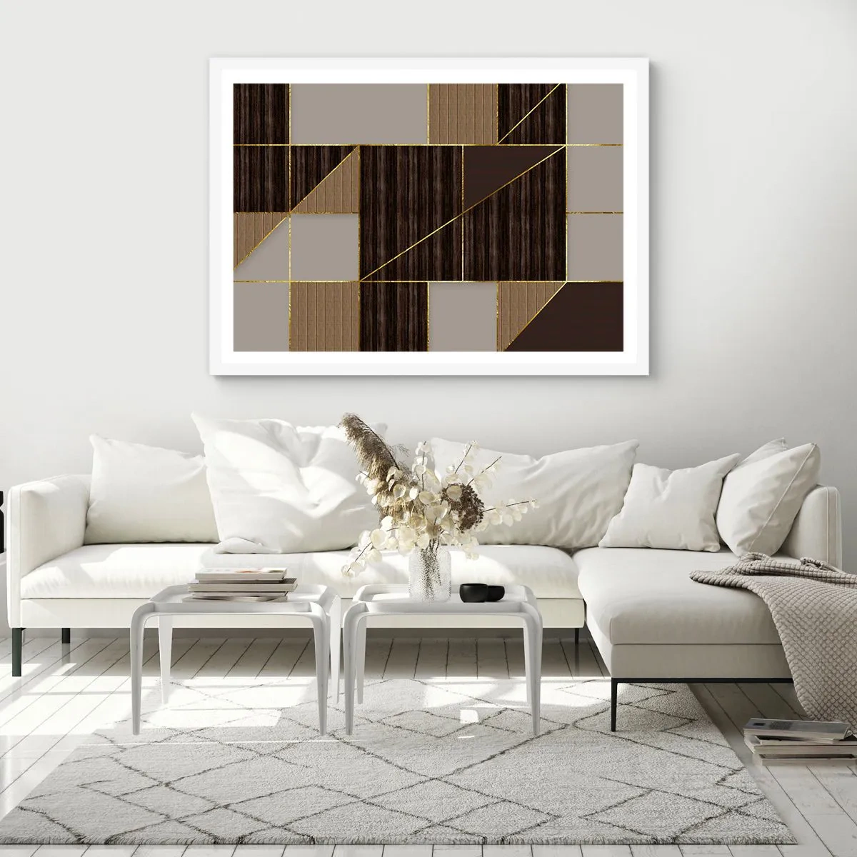 Poster in white frmae - Mosaic of Brown and Gold - 70x50 cm