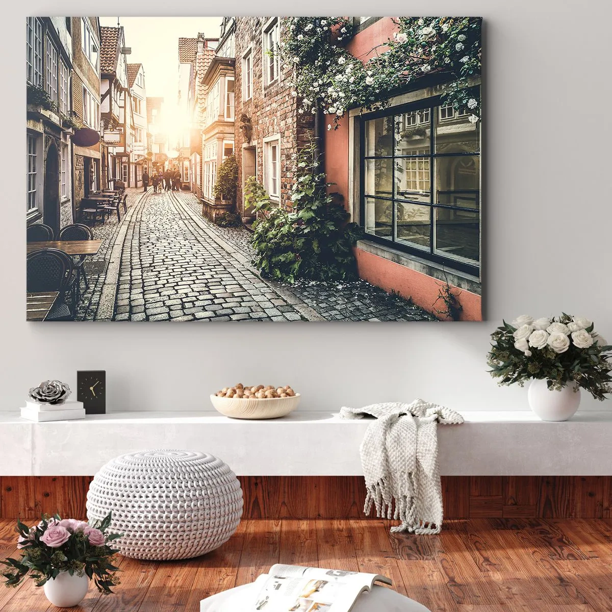 Canvas picture - Rosy Alley in a Pink Glow - 120x80 cm