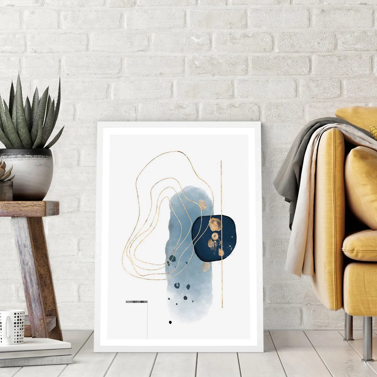 Poster in white frmae - Blue and Gold Fantasy - 50x70 cm