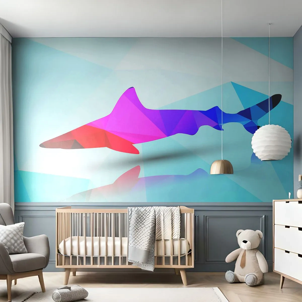 Photo Wallpaper Standard Eco - Shark in a Crystal Environment - Animals, Shark, Geometric Figure - 200x140 cm