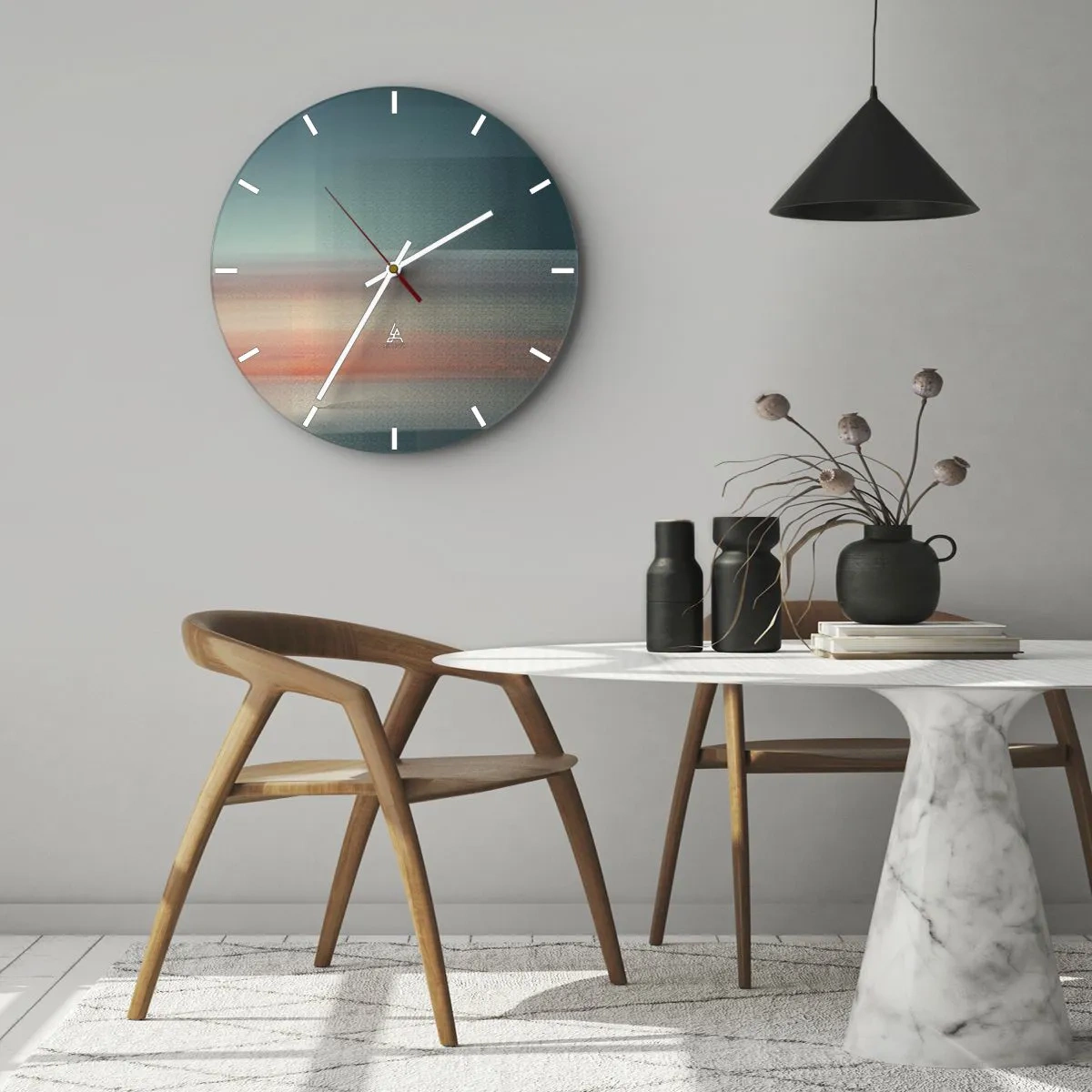 Wall clock - Clock on glass - Abstract: Light Waves - 40x40 cm