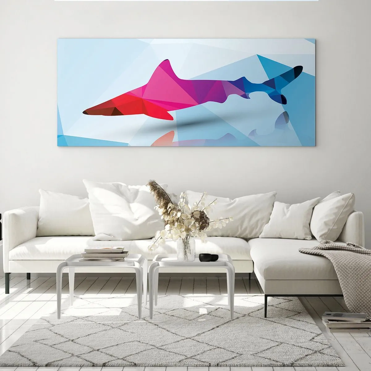 Glass picture - Shark in a Crystal Environment - 140x50 cm