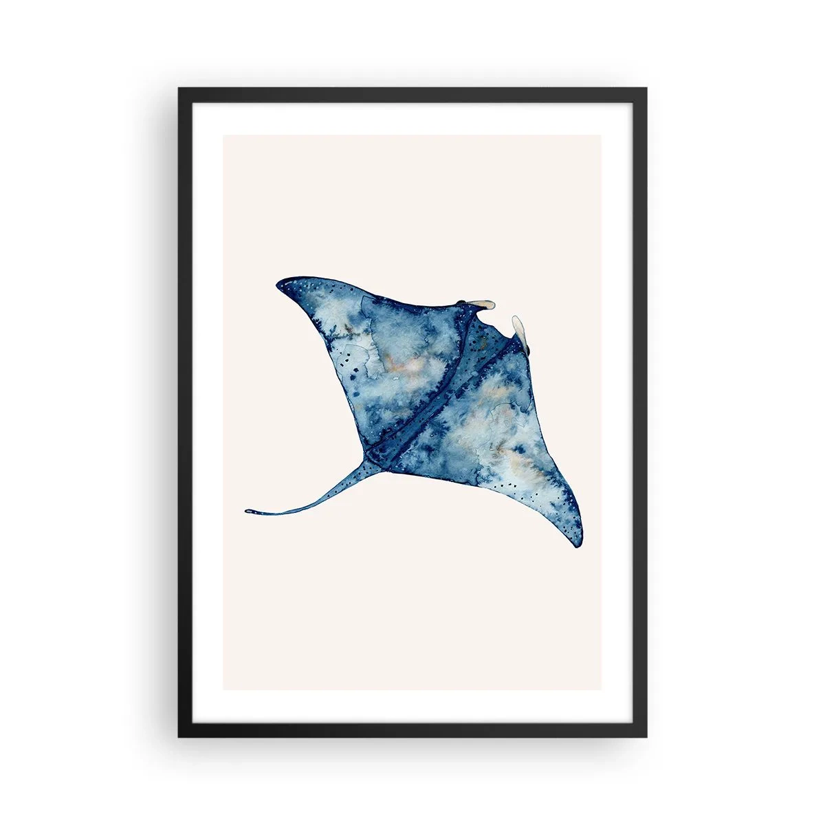 Poster in black frame - Drawing of a stingray in shades of blue - 50x70cm - Life In Blue - Modern wall decoration for the living room and bedroom ARTTOR