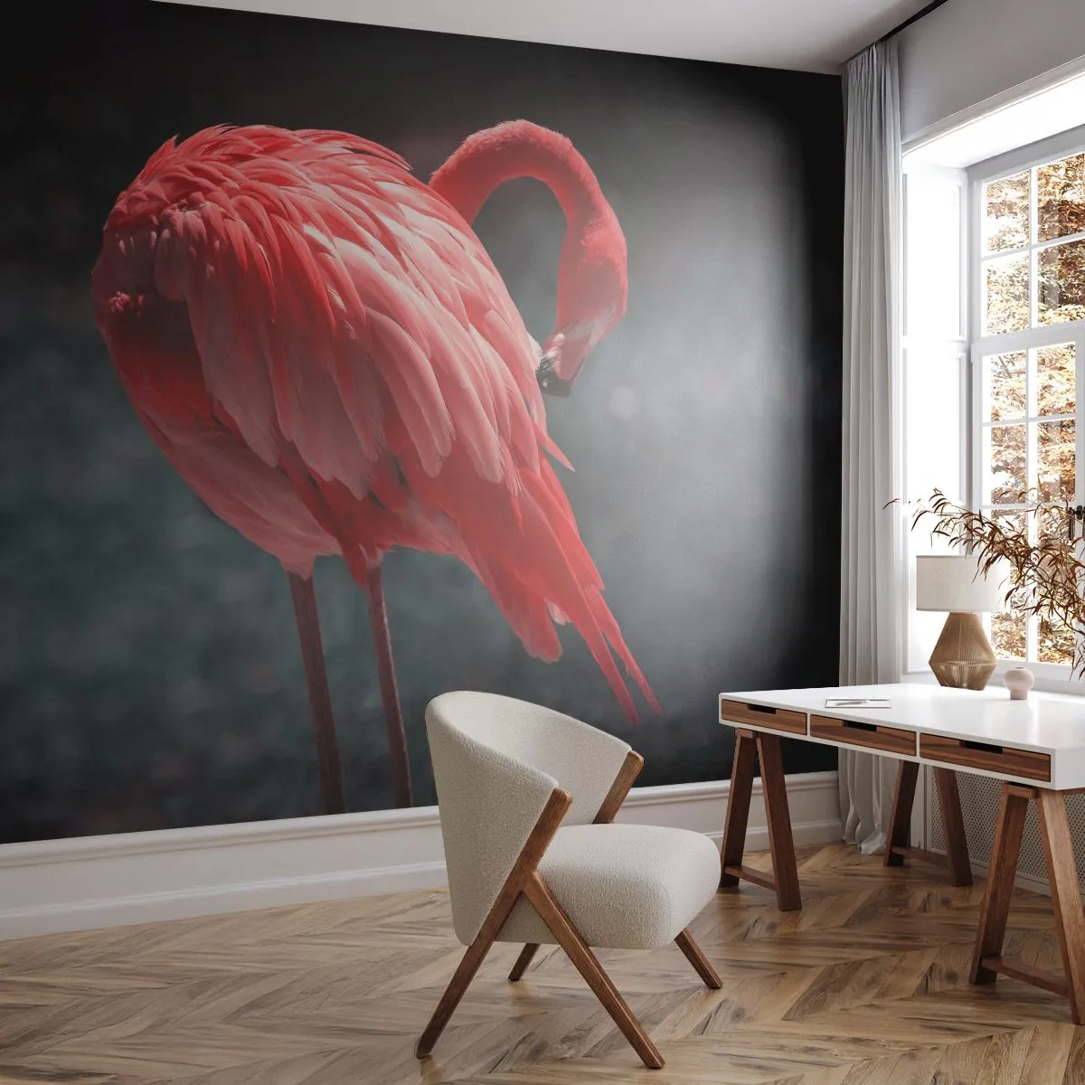 Photo Wallpaper Standard Eco - Crimson Poem of Nature - Flamingo, Bird, Nature - 300x210 cm