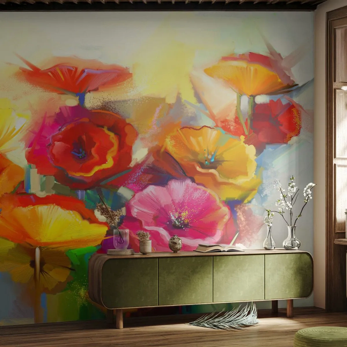 Photo Wallpaper Standard Eco - Not Only Red - Flowers, Poppies, Garden - 150x105 cm