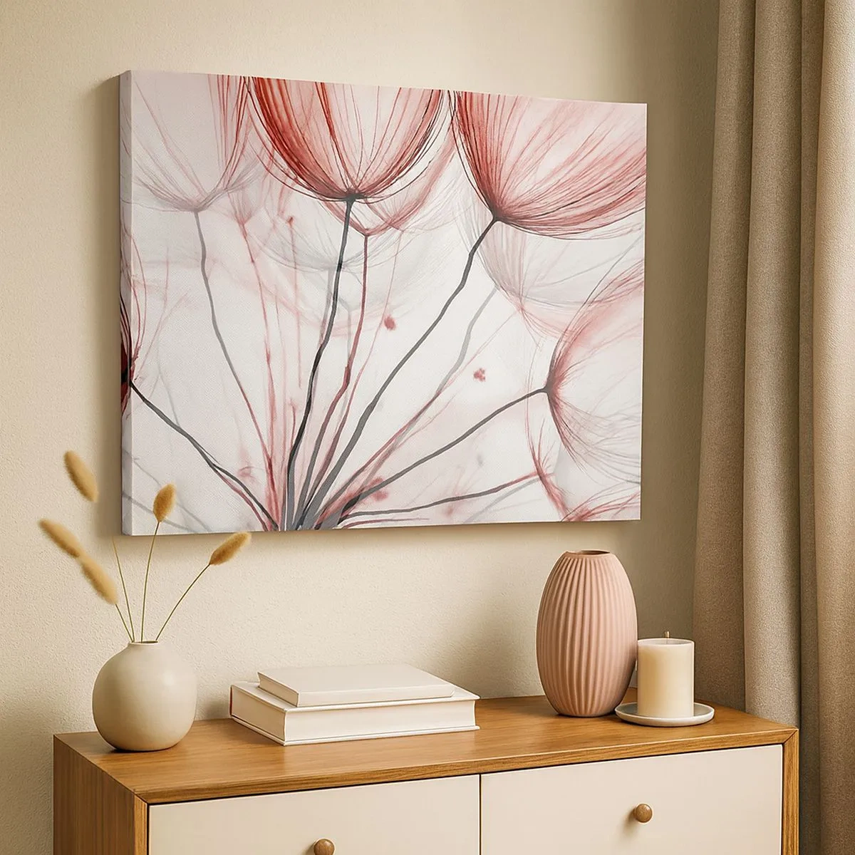 Canvas picture - Delicate flowers in shades of red on a light background - 70x50cm - Before Takeoff - Modern wall decoration for the living room and bedroom ARTTOR