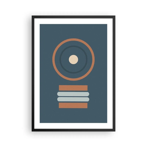 Poster in black frame - Geometric pattern with circles and rectangles in shades of blue and brown - 50x70cm - The Matter of Things - Modern wall decoration for the living room and bedroom ARTTOR