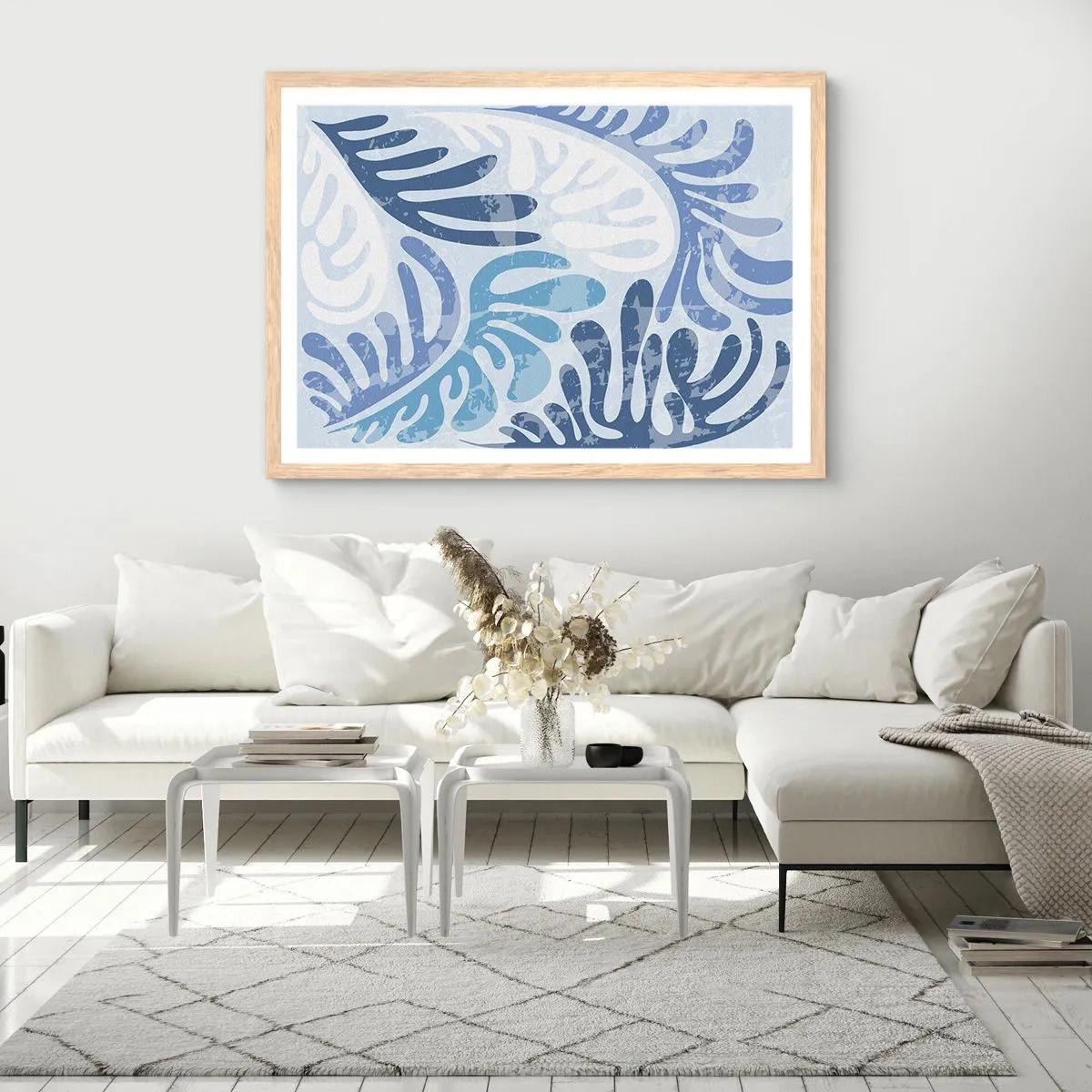 Poster in light oak frame - Blue Ferns - 50x40 cm