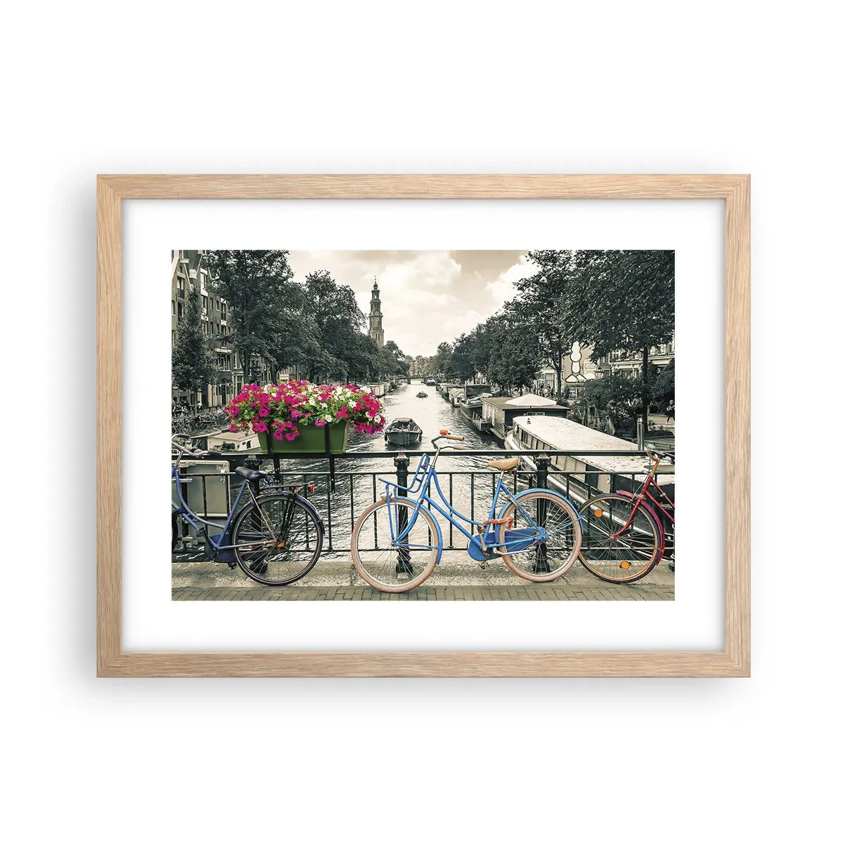 Poster in light oak frame - Colour of a Street in Amsterdam - 40x30 cm