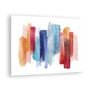 Glass picture - Abstract composition of colorful brush strokes - 70x50cm - Up and Down - Modern wall decoration for the living room and bedroom ARTTOR