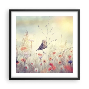 Poster in black frame - Bird Portrait with a Meadow in the Background - 50x50 cm