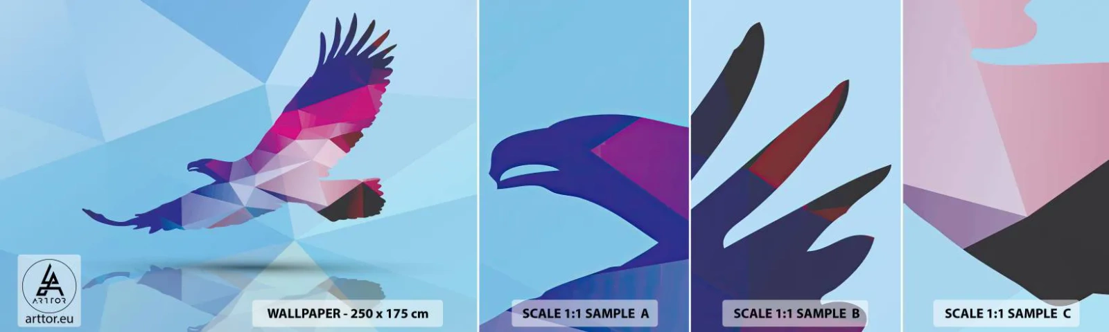 Photo Wallpaper Sample Self-Adhesive Deluxe Sticker - Eagle in a Lilac Crystal - Bird, Eagle, Geometric Figure - 100x30 cm