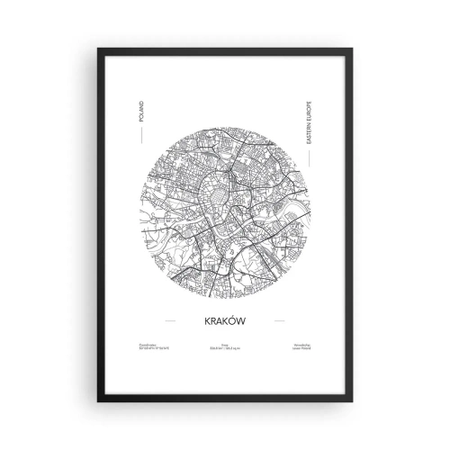 Poster in black frame - A minimalist map of Krakow in a circle - 50x70cm - Anatomy of Crocow - Modern wall decoration for the living room and bedroom ARTTOR