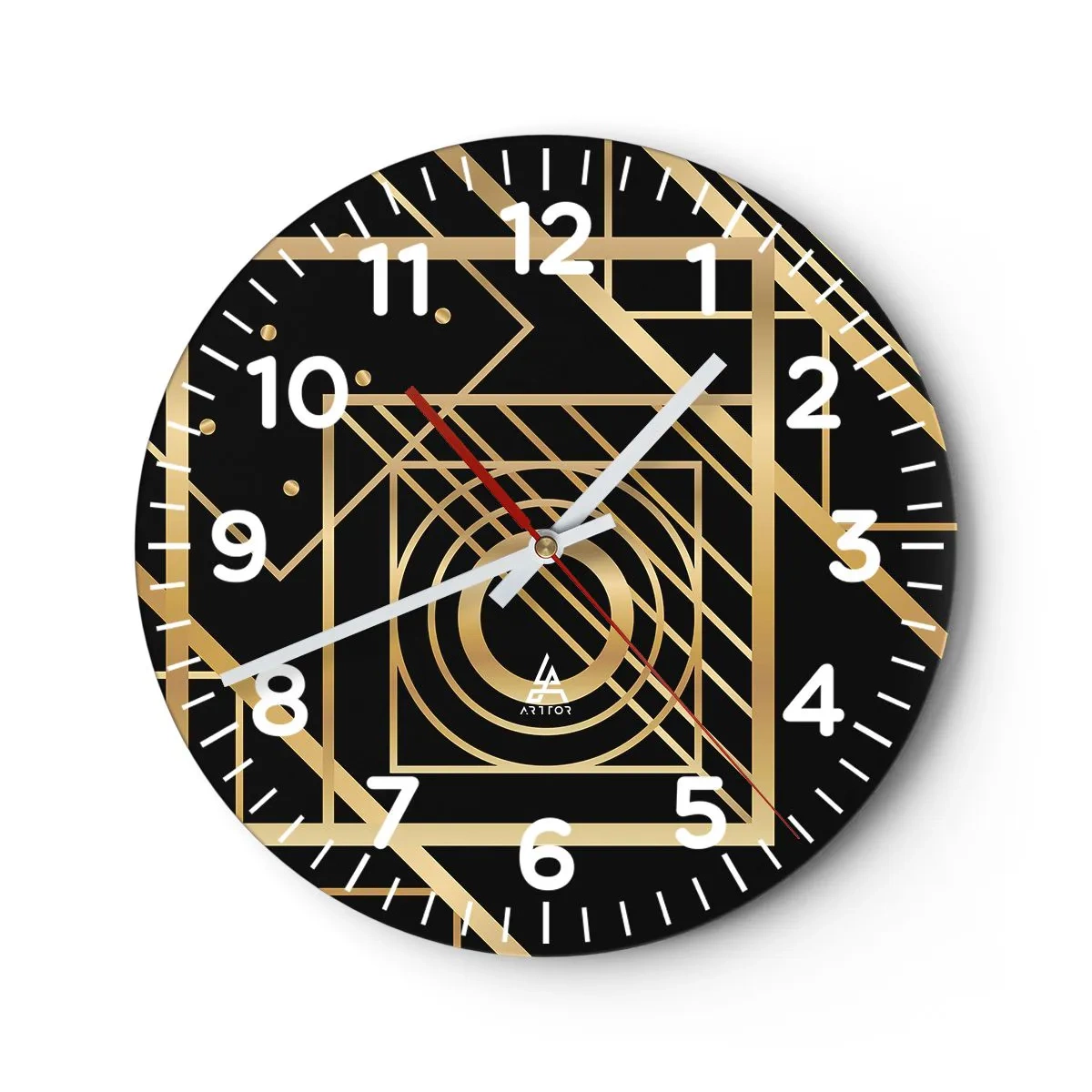 Wall clock - Clock on glass - Golden Geometry - 30x30 cm