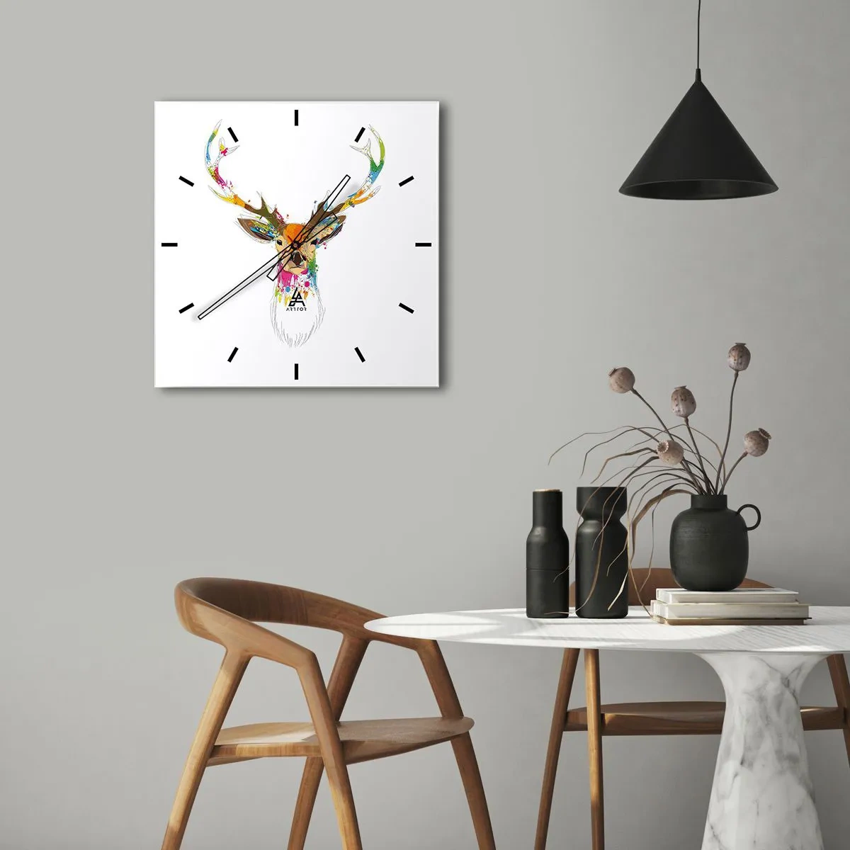 Wall clock - Clock on glass - Deer Bathed in Colour - 30x30 cm