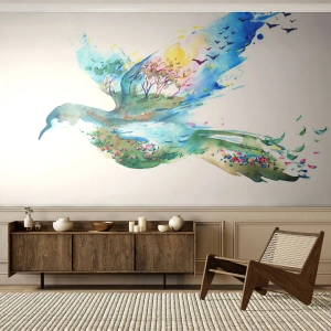 Photo Wallpaper Premium Sand - On The Wings Of Nature - Abstraction, Bird, Summer Landscape - 250x175 cm