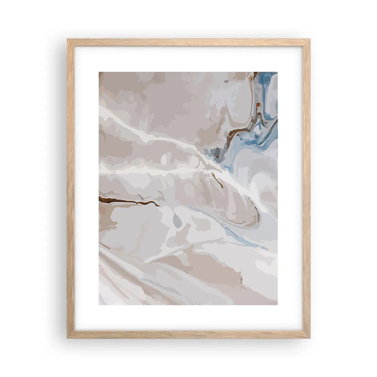 Poster in light oak frame - Blue Meanders under White - 40x50 cm