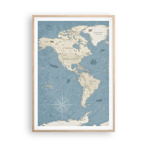 Poster in light oak frame - World Within Your Fingertips - 70x100 cm
