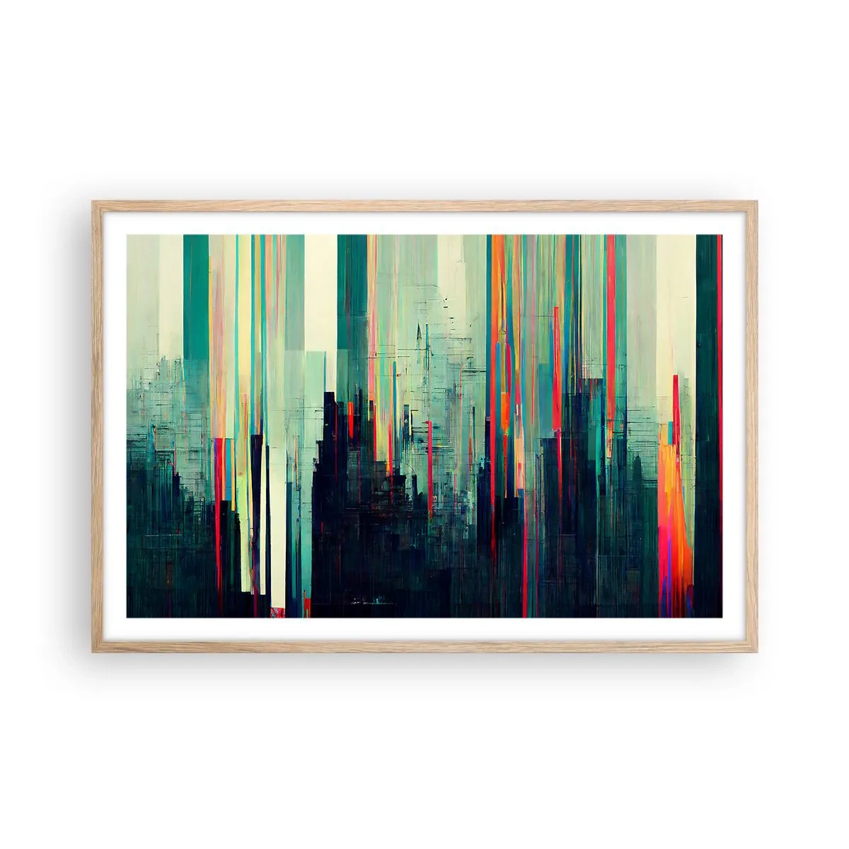 Poster in light oak frame - Futuristic City - 91x61 cm