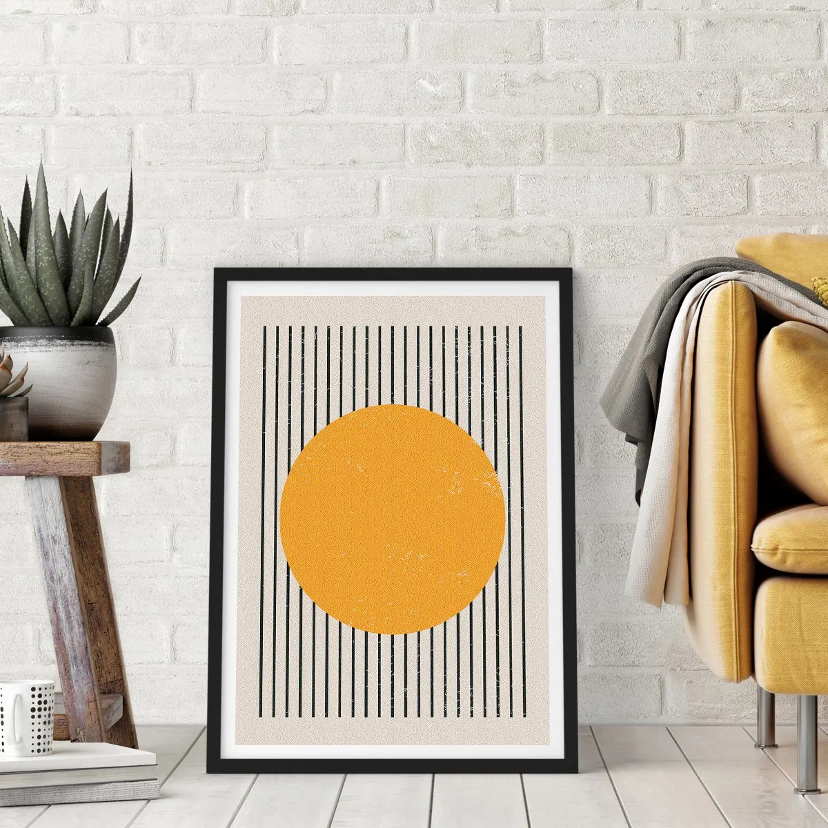 Poster in black frame - Geometric composition with orange circle and lines - 50x70cm - Power of Simplicity - Modern wall decoration for the living room and bedroom ARTTOR