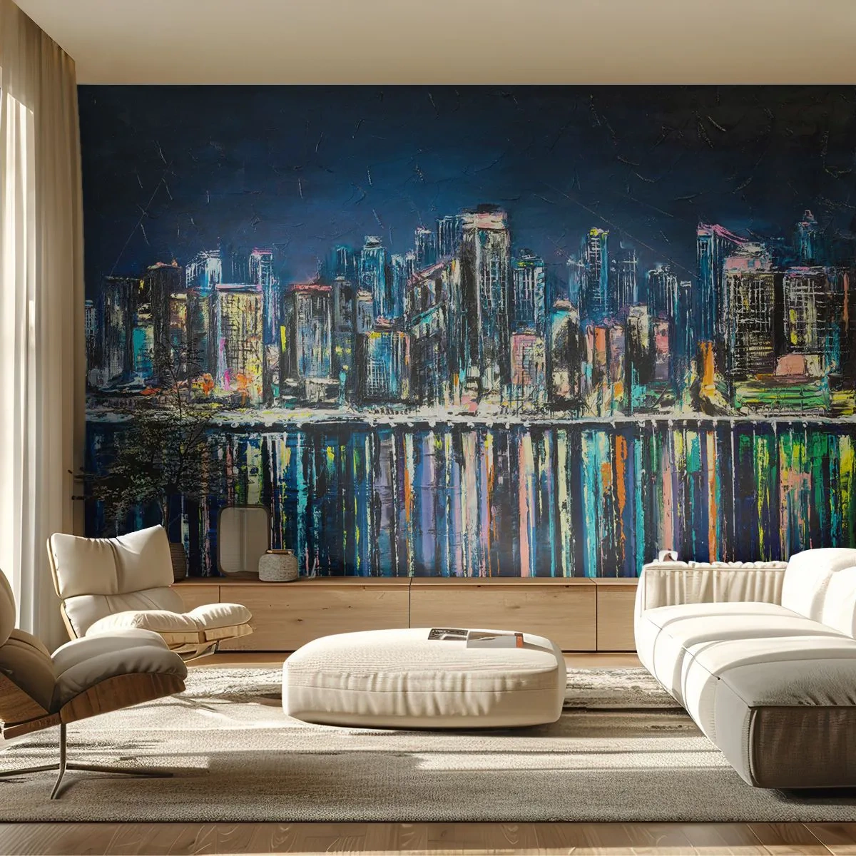 Photo Wallpaper Standard Eco - Cascade Of Lights - City, Architecture, River - 450x315 cm