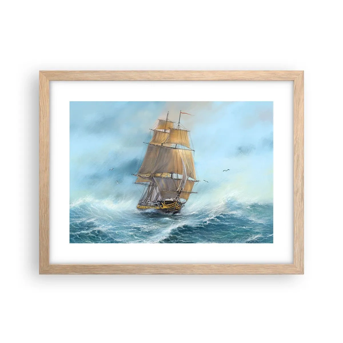 Poster in light oak frame - Gliding on the Waves - 40x30 cm