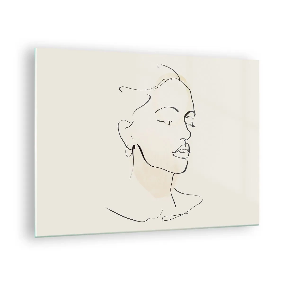 Glass picture - A female linear portrait against a light background with delicate shadows. - 70x50cm - With a Decisive Line - Modern wall decoration for the living room and bedroom ARTTOR