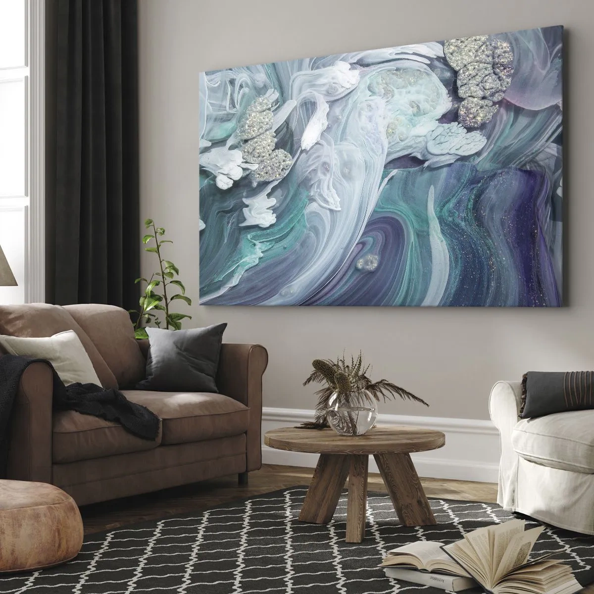 Canvas picture - Abstract swirls in shades of blue and white - 70x50cm - Currents of Blue - Modern wall decoration for the living room and bedroom ARTTOR