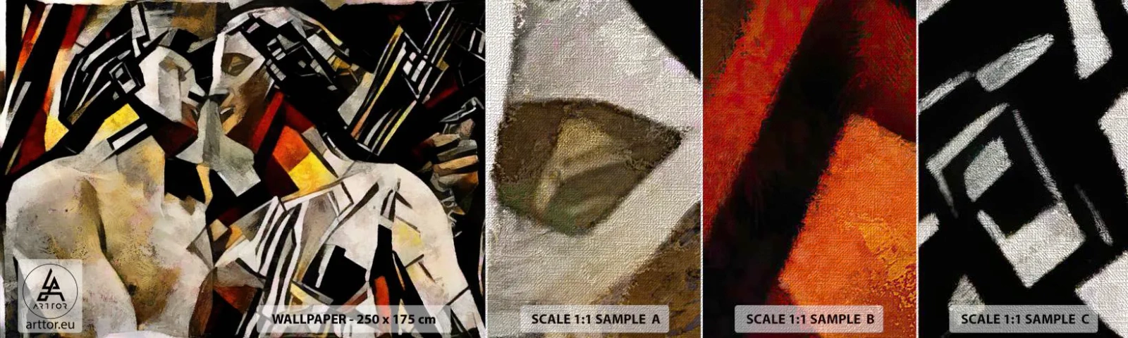 Photo Wallpaper Sample Premium Canvas - Kiss Of A Statue - Couple in love, Cubism, Kiss - 100x30 cm