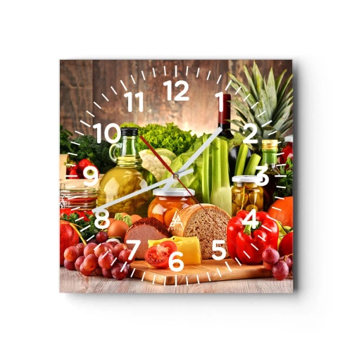Wall clock - Clock on glass - Smoked, Baked, Marinated - 40x40 cm